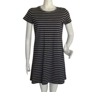 LIFE IS GOOD Dress, M, Black/Gray stripes, Short sleeve, T-shirt style, Mini